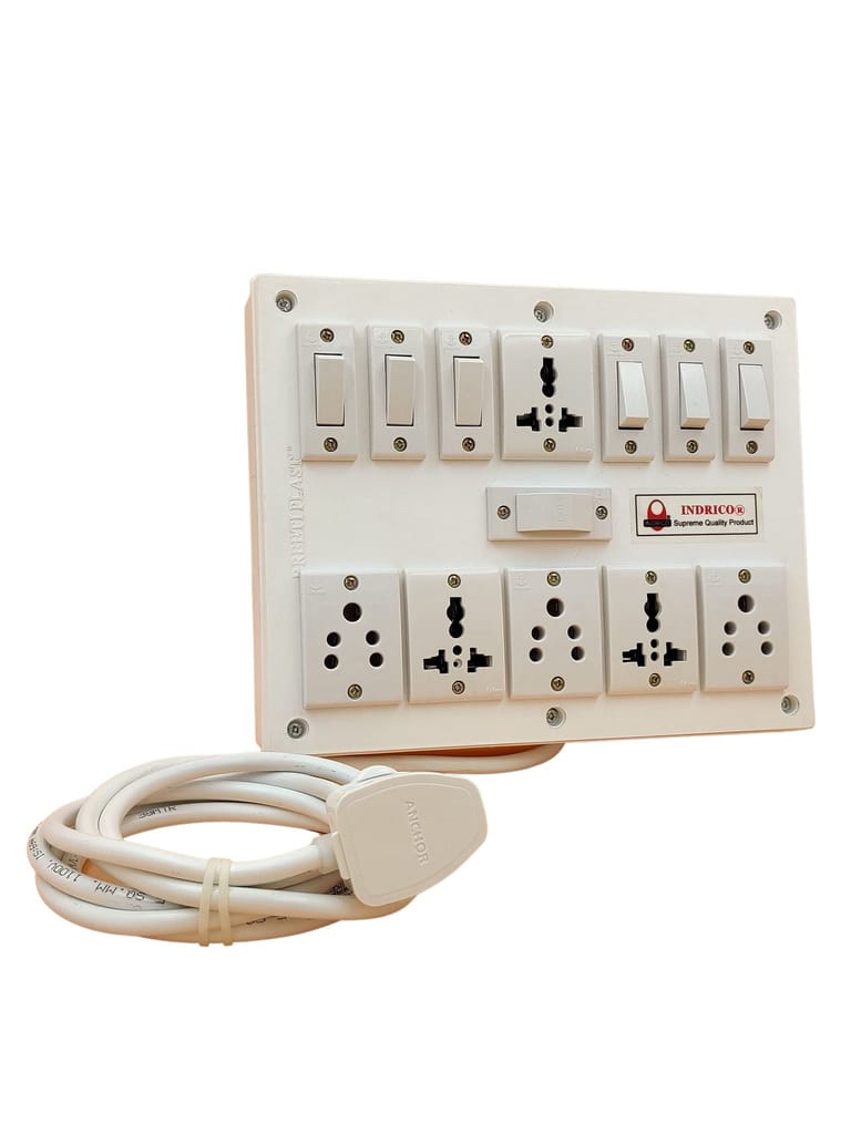 INDRICO PVC 2000W 6 Way Extension Board with Individual Switch (6+6) and International Universal Sockets (Pack of 1, White)