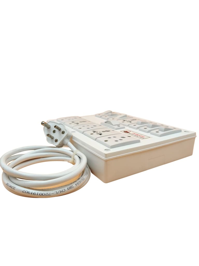 INDRICO PVC 2000W 6 Way Extension Board with Individual Switch (6+6) and International Universal Sockets (Pack of 1, White)