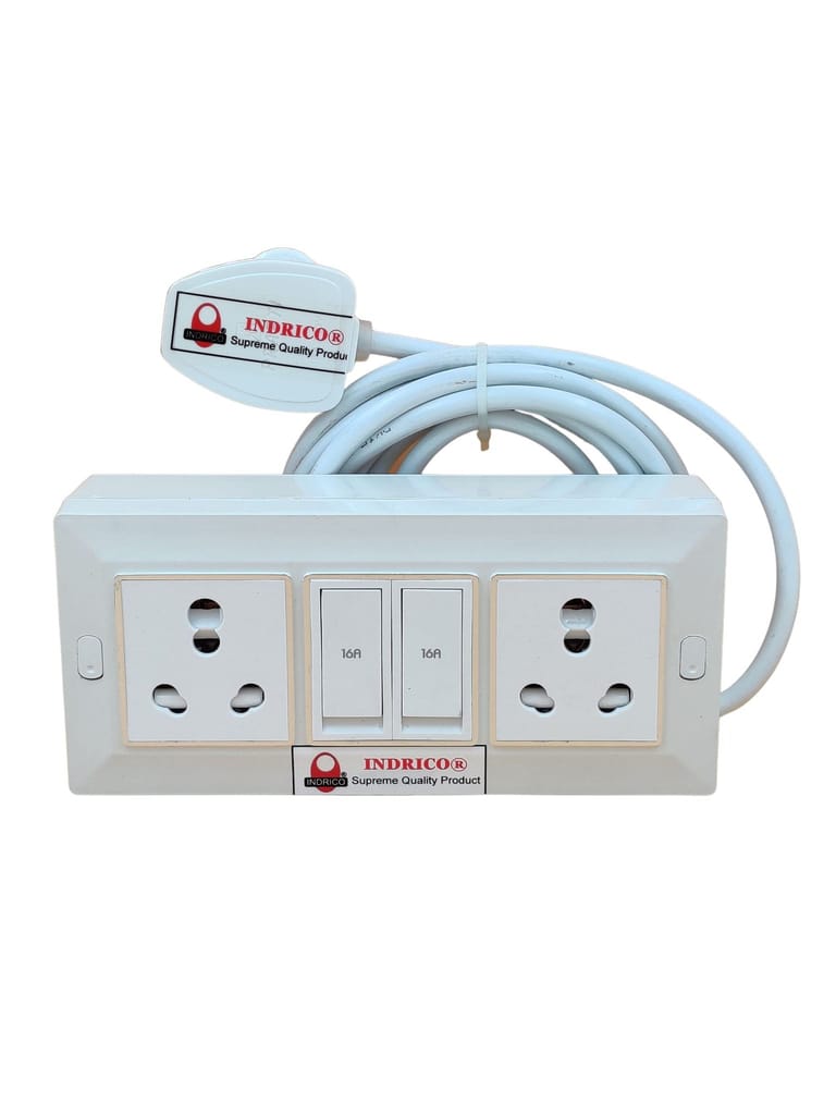 INDRICO Electric Extension Switch Board - 16A/20A + 16A/20A with Individual Switches and Heavy Duty (Rating 2000W) PVC (White)