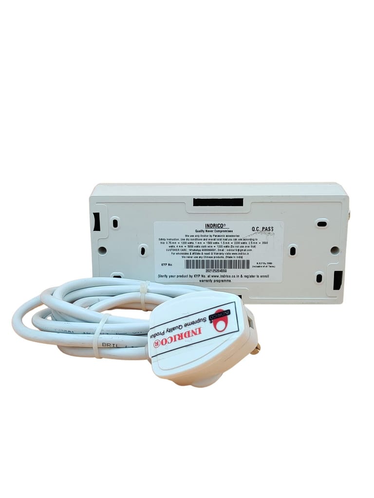 INDRICO Electric Extension Switch Board - 16A/20A + 16A/20A with Individual Switches and Heavy Duty (Rating 2000W) PVC (White)