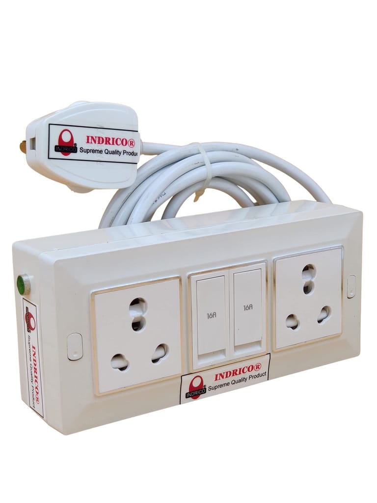 INDRICO Electric Extension Switch Board - 16A/20A + 16A/20A with Individual Switches and Heavy Duty (Rating 2000W) PVC (White)
