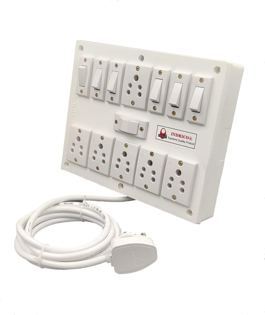 INDRICO? Extension Box 6 Sockets and 6 Switches, Fuse with Heavy Duty Cable White