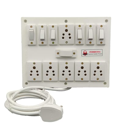 INDRICO? Extension Box 6 Sockets and 6 Switches, Fuse with Heavy Duty Cable White