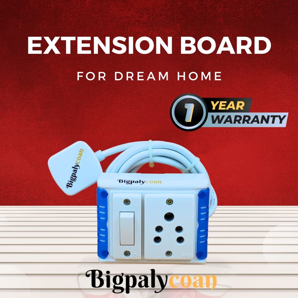 Bigpalycoan 1 Way Extension Multi Outlet Electrical Switch Board with Individual Switch Heavy Duty Long Cord (Max. Rating 1200W- 230V) PVC Blue/Green-White