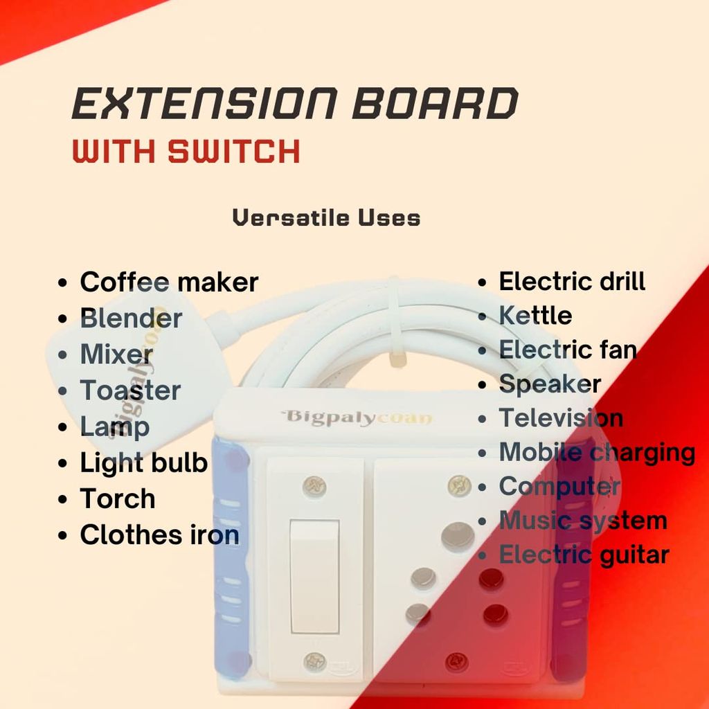 Bigpalycoan 1 Way Extension Multi Outlet Electrical Switch Board with Individual Switch Heavy Duty Long Cord (Max. Rating 1200W- 230V) PVC Blue/Green-White