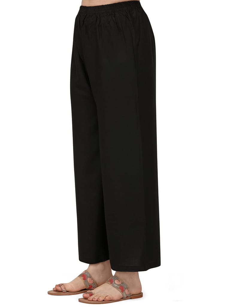 Florence Women Women's Black Rayon Embroidered Kurta Palazzo Set(KTN-335-PZ-109(L),Black)