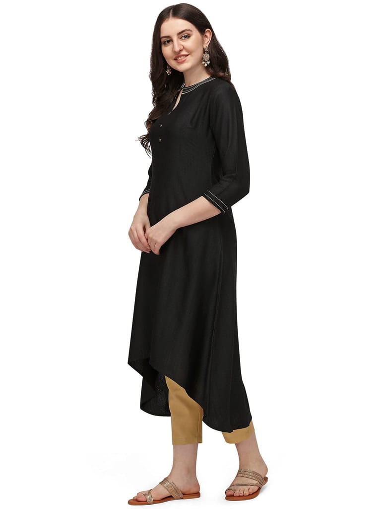 Florence Women Women's Black Cotton jacquared Kurta Palazzo Set(KTN-345-PZ-112(S),Black)