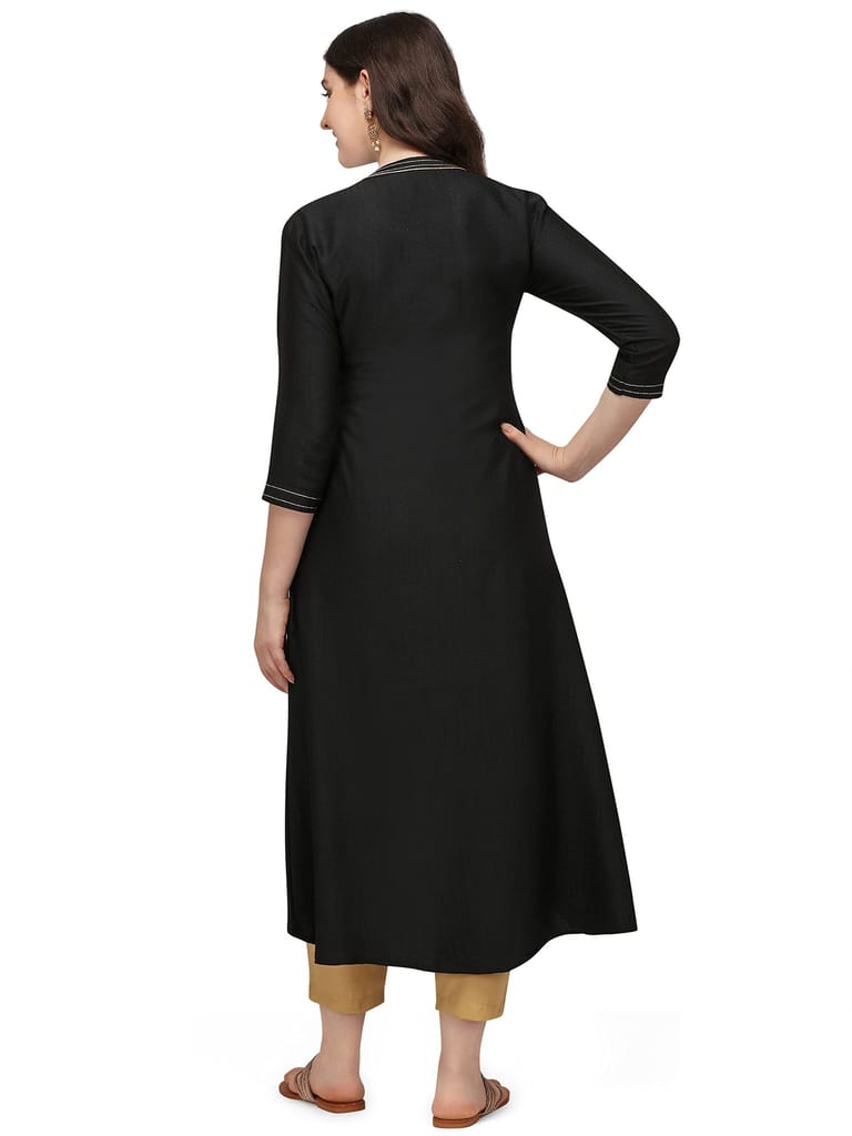 Florence Women Women's Black Cotton jacquared Kurta Palazzo Set(KTN-345-PZ-112(S),Black)