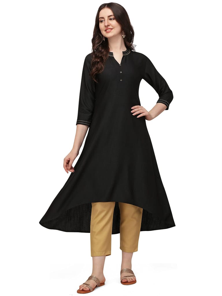 Florence Women Women's Black Cotton jacquared Kurta Palazzo Set(KTN-345-PZ-112(S),Black)