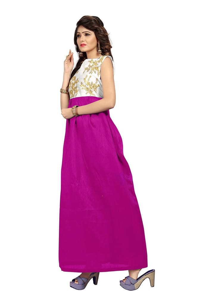 VKARAN Women's Silk Other Maxi Dress Material