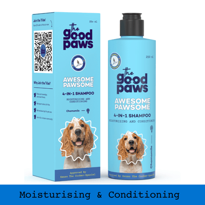 The Good Paws Awesome Pawsome 4 in 1 Dog Shampoo and Conditioner I Moisturizer, Cleanser & Deodorizer | All Natural I For Cocker Spaniel, German Shepherd, Husky, Labrador | Olive & Wheatgerm Oil | 250 ml