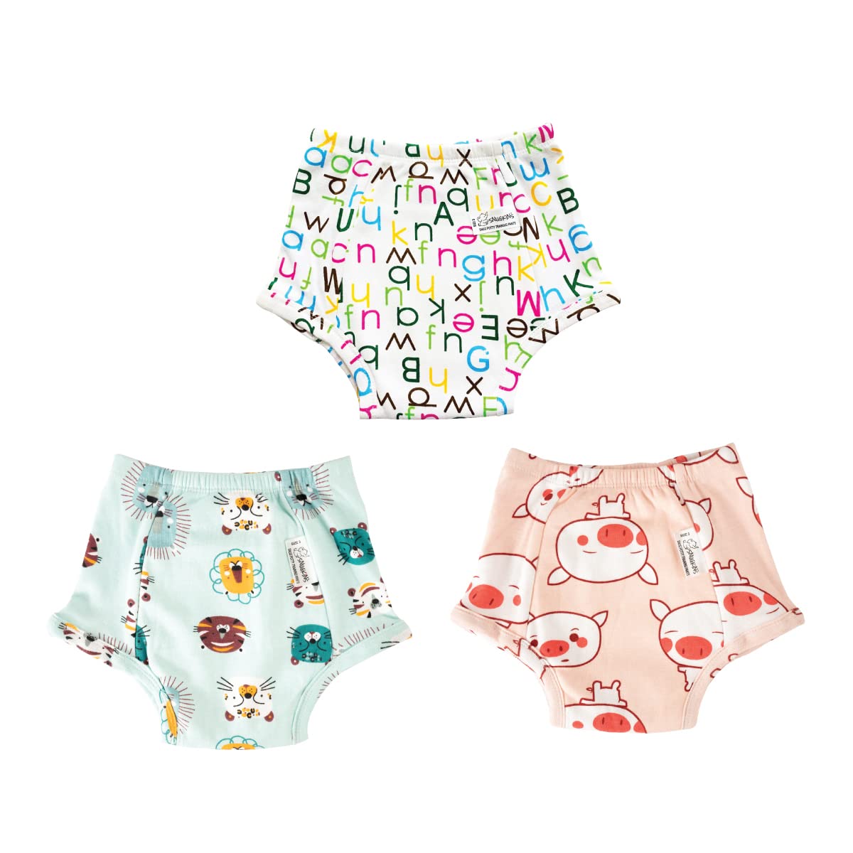 SNUGKINS Snug Potty Training Pull-up Pants for Kids Reusable Potty Training Underwear for Girls and Boys 100% Cotton. (Size 2, Fits 2 Years � 3 Years) - Pack of 24 - Snug Farm & Kindergarten Tales