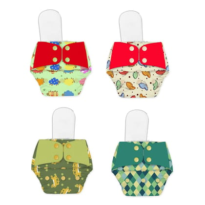 Regular Diaper by Snugkins - Freesize Reusable, Waterproof & Washable Cloth Diapers for day time use. Contains 4 Pocket Diaper & 4 Wet-Free Microfiber Terry Soaker (Fits babies 5-17kgs)