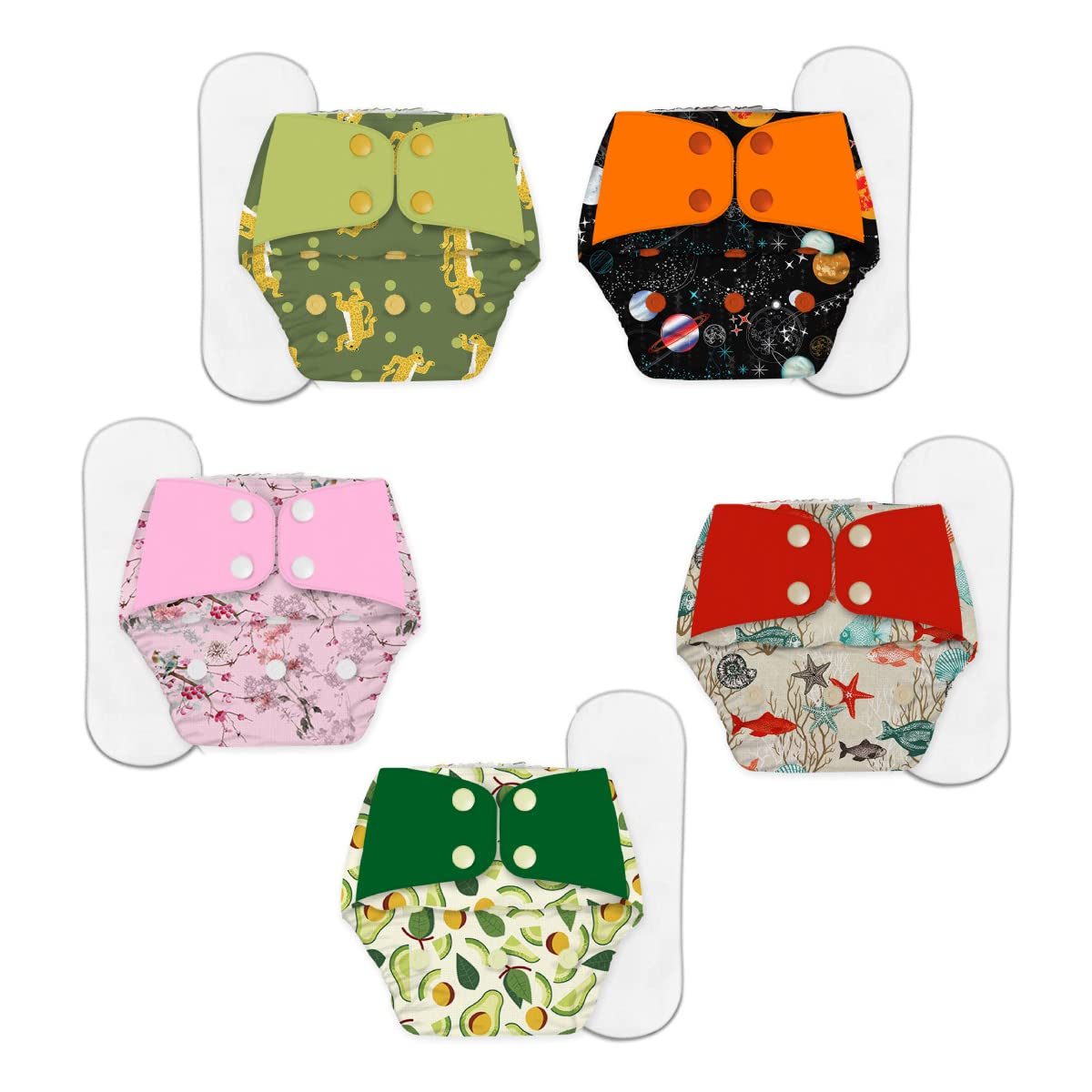 Snugkins Regular Freesize Cloth Diapers + Wet-Free Microfiber Terry Soaker - Pack of 5