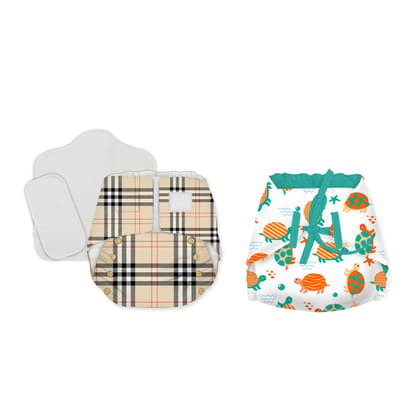 Snugkins Newborn Bliss Cloth Diapers for Newborn babies (0-3months) + 1 Wet-Free Organic Cotton Pad + 1 Booster Pad - Classy Kiss + Pack of 1 Newborn Langot Size 1 (0-3 months) - TinyTurtles