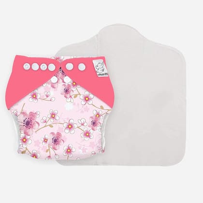 Snugkins -New Age Reusable, Waterproof & Washable Cloth Diapers for Babies (0-2 years).Contains 1 Diaper, 1 Wet-Free Organic Cotton Pad. Fits 5kg - 14kg babies - SAKURA
