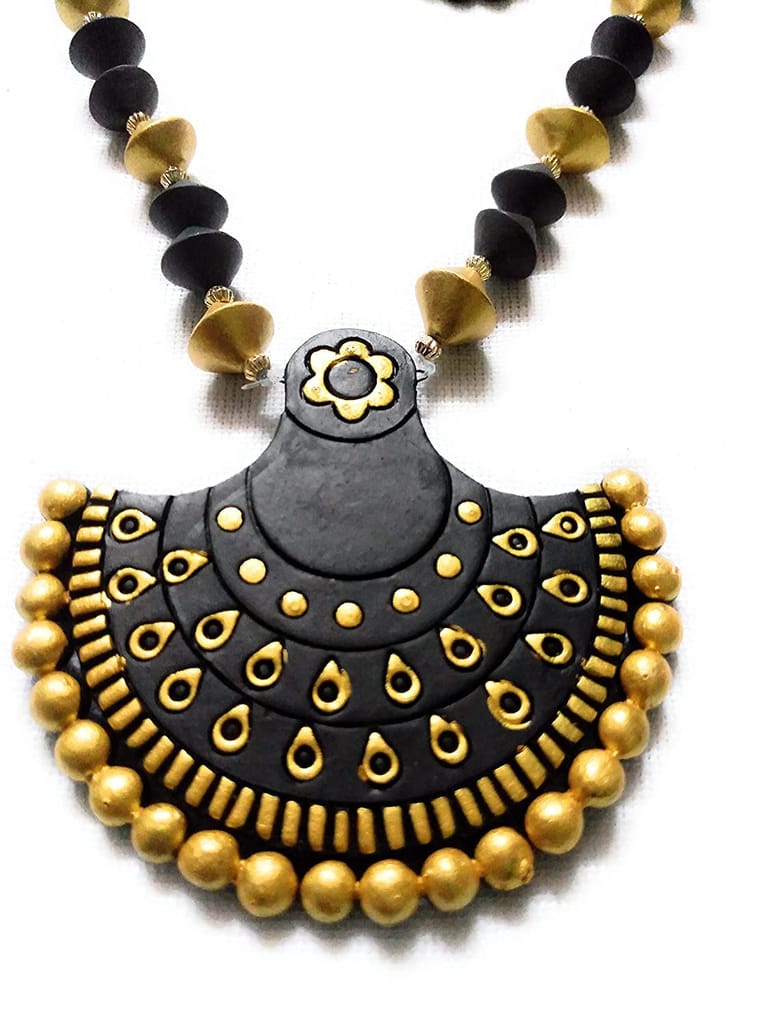 EKAM EK terracotta neckset with earrings for women and girls in BLUE GOLDEN semi circular for casual and formal wear for saree, suit and skirt for festivals