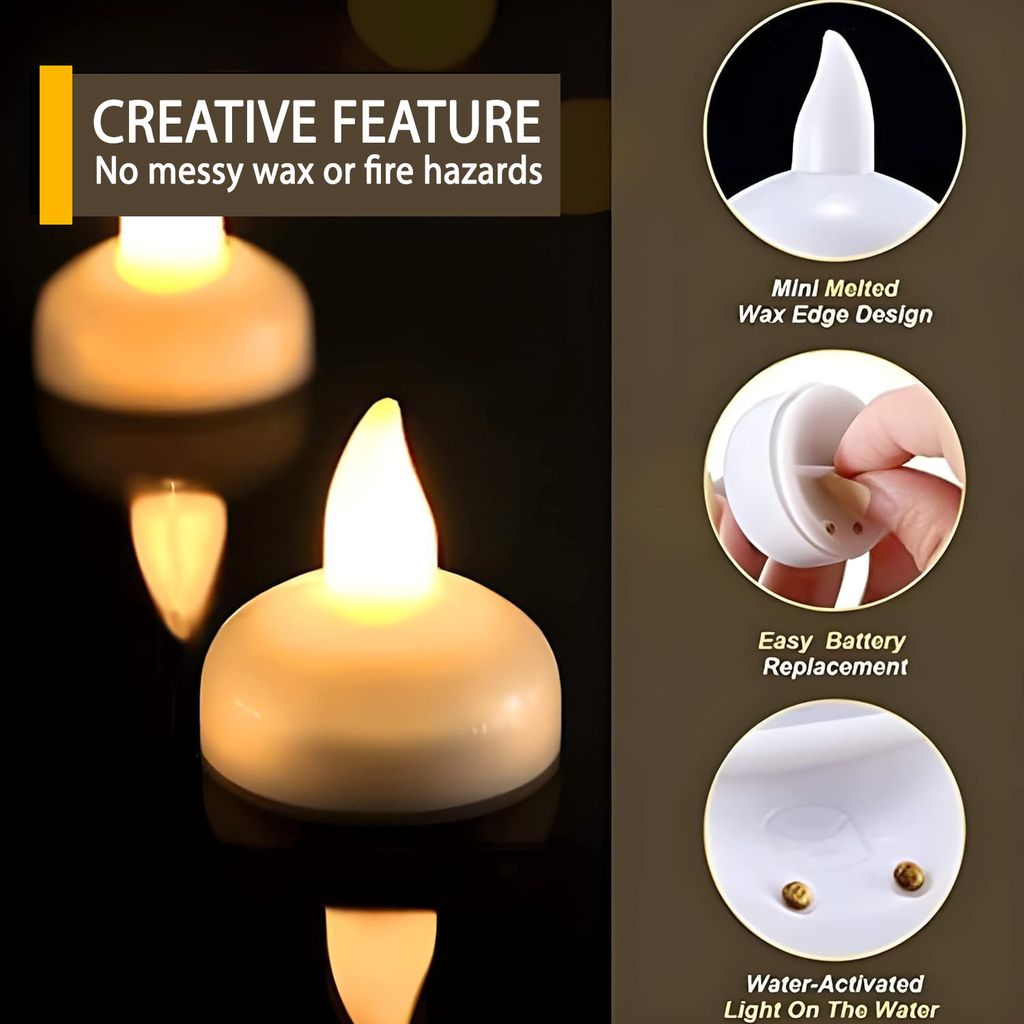 ZURU BUNCH Floating LED Small Candles Water Floating Light Diya LED Light Candle, Bathtub Wedding Decorative Floating Tealight Candles Battery Operated Warm White (Pack of 12)