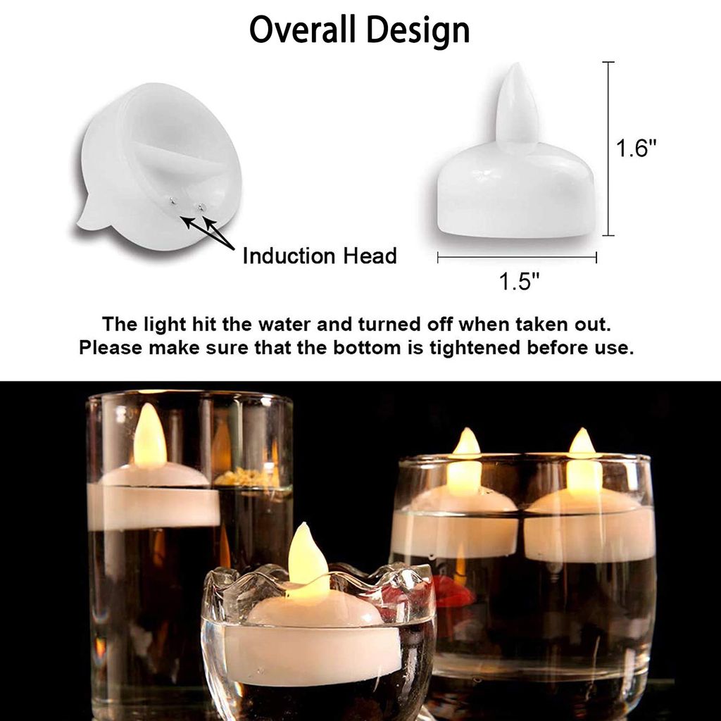 ZURU BUNCH Floating LED Small Candles Water Floating Light Diya LED Light Candle, Bathtub Wedding Decorative Floating Tealight Candles Battery Operated Warm White (Pack of 12)