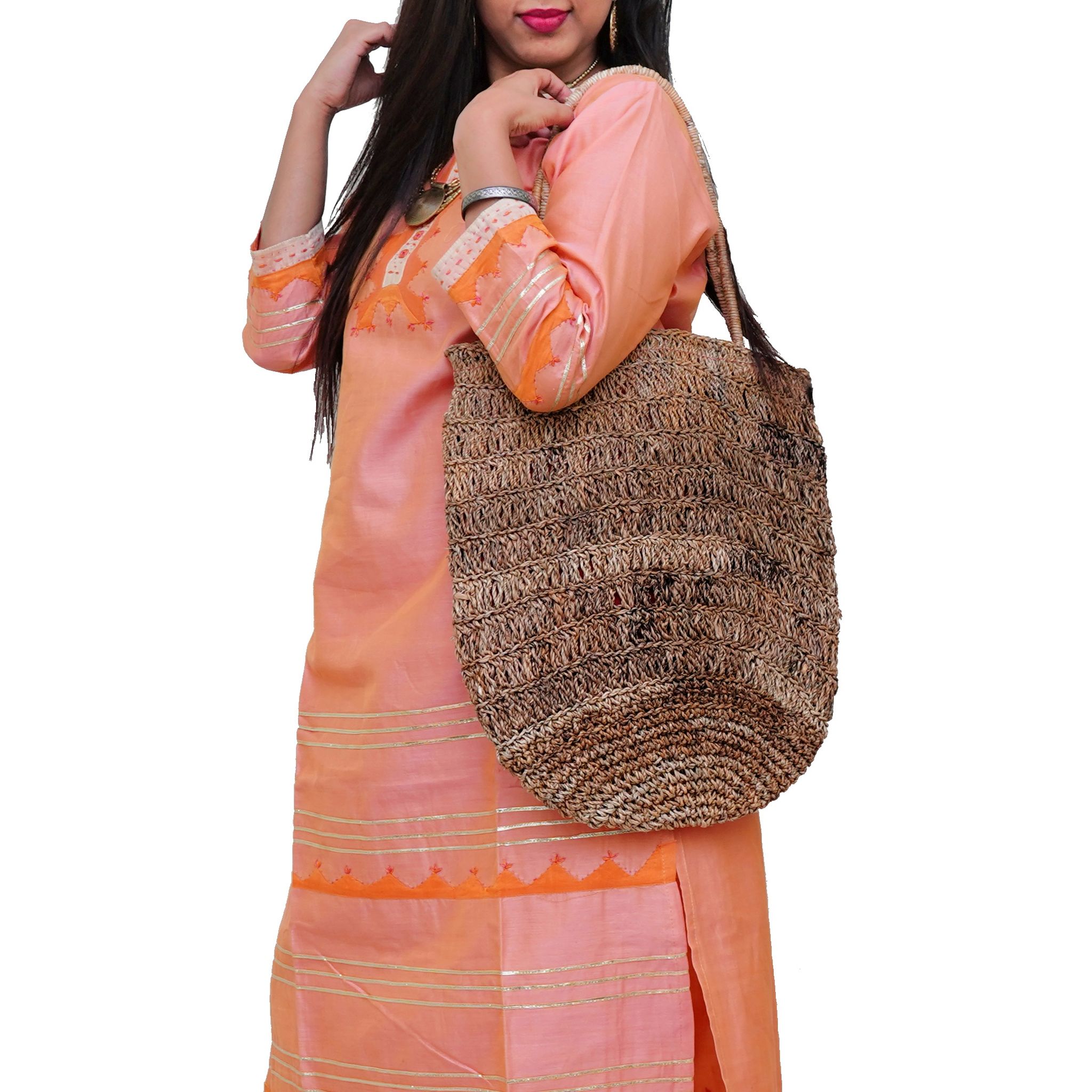 Banana Fiber Round Botto Crochet Bag (1TGAUTLKA03526)