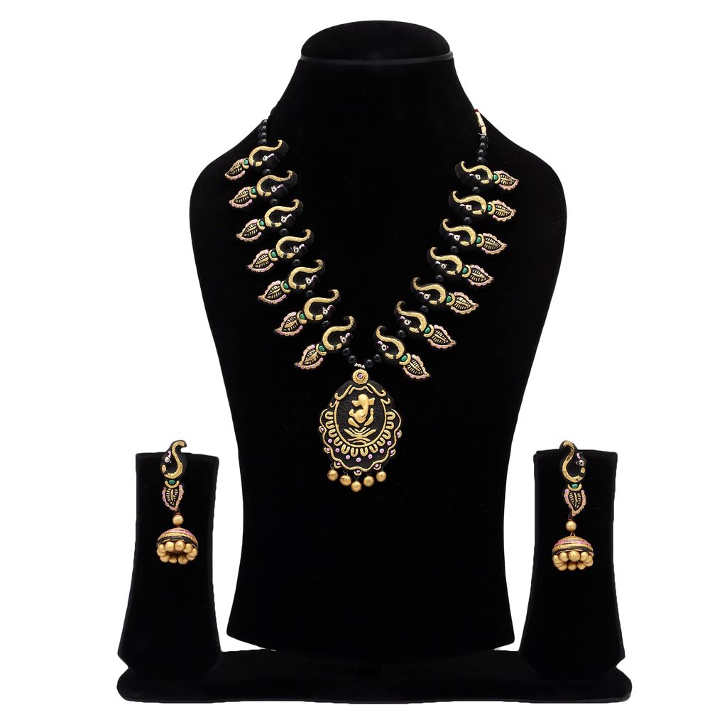 Le bijouxistic EKAM EK black and gold ganesha inspired necklace set with earrings for women