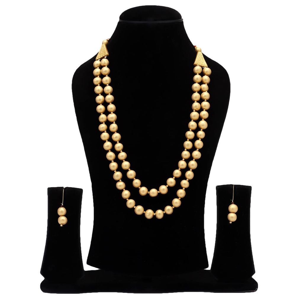 Le bijouxistic EKAM EK terracotta golden beads necklace set with earrings for women