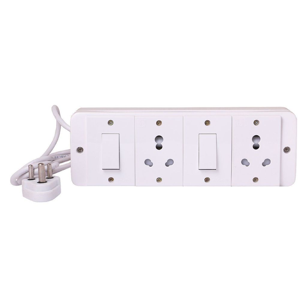 INDRICO Power Strip Extension Multi Outlet Board Fitted with 2 Anchor Sockets and 2 Anchor Switches with 4 m Chord and 15 Ampere Plug