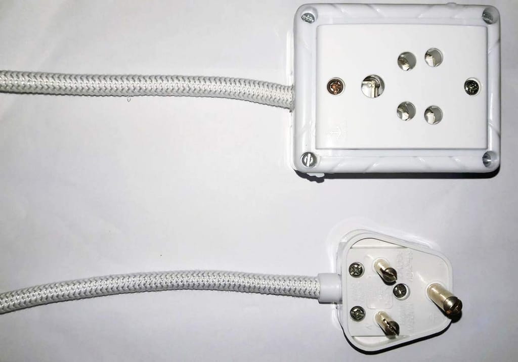 Tia 1 Sockets Power Extension with 3 m Cotton Cord, Anchor Socket and 6 A Plug (White)