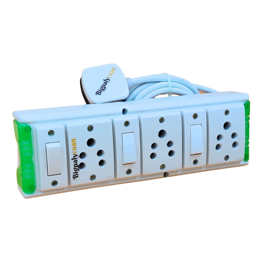 Bigpalycoan 3 Way Electric Extension Board with Individual Switch Heavy Duty 2 metre Cord (Max. Rating 1200W- 230V) PVC Green-White