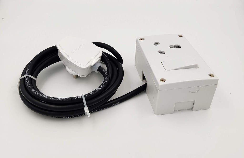 INDRICO? 20A Power Extension Board with 2 Meter Heavy Duty Wire for Microwave, Induction Cooker, Fridge, Washing Machine, 1 Ton A.C, Anchor Switch & Socket & Plug (White)
