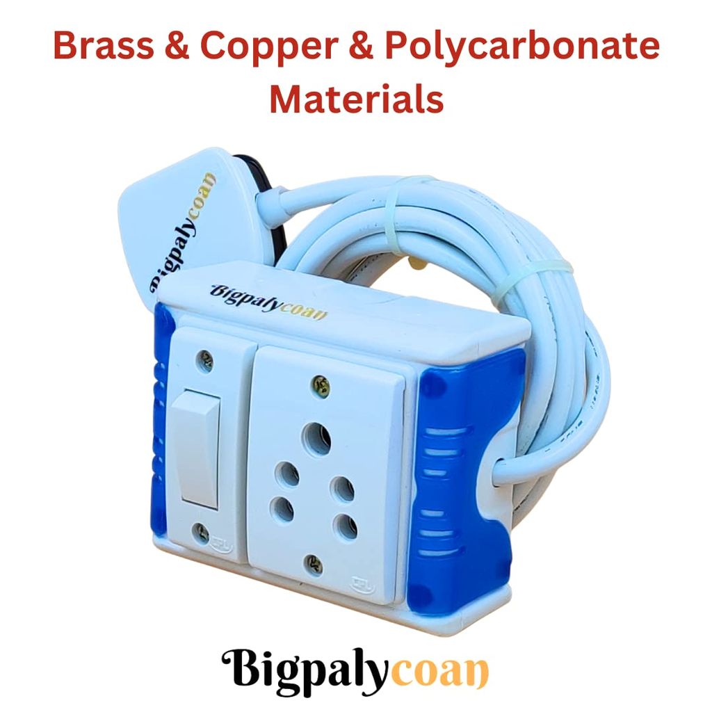 Bigpalycoan 1 Way Extension Multi Outlet Electrical Switch Board with Individual Switch Heavy Duty 2 metre Cord (Max. Rating 1200W- 230V) PVC Blue/Green-White