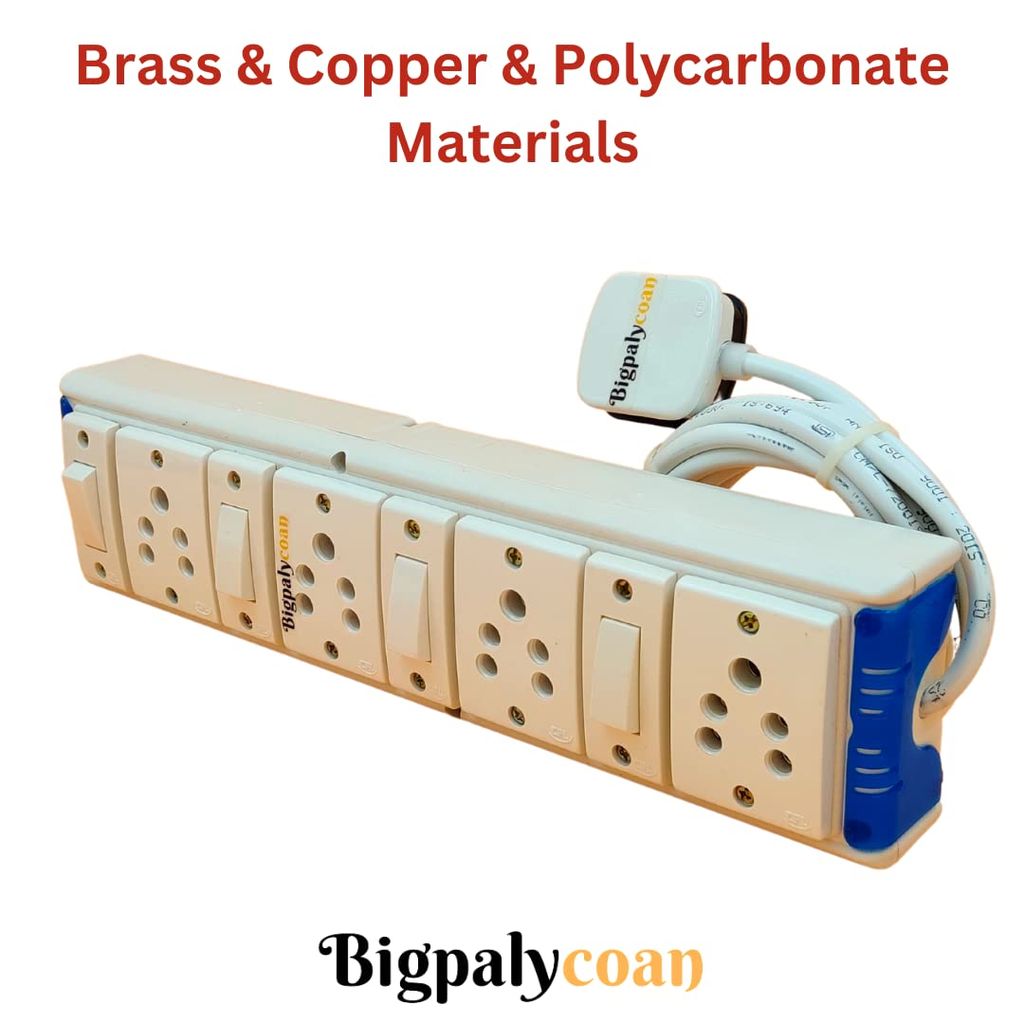 Bigpalycoan 4 Way Extension Cord with Multiple Outlets Individual Switch Heavy Duty Long Cable (Max. Rating 1200W- 230V) PVC Blue/Green-White