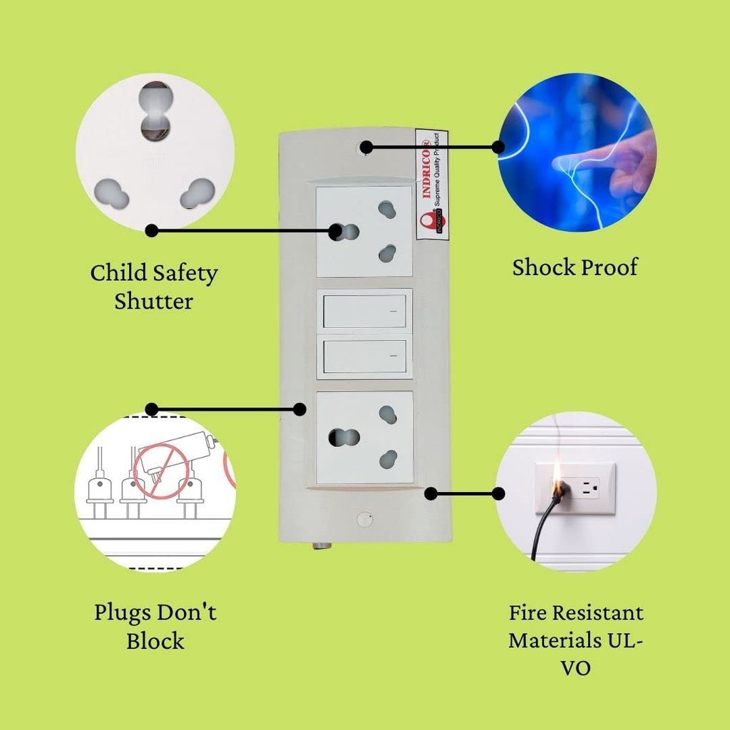INDRICO 16 Amp Electric Extension Board for Heavy Duty with Individual Switches PVC White Pack of 1