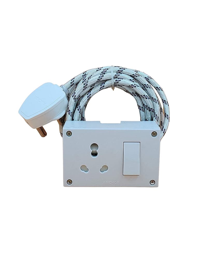 INDRICO? 16 amps Extension Boards 3 Pins max. Load 1500 watts with Cloth Binding Wire White