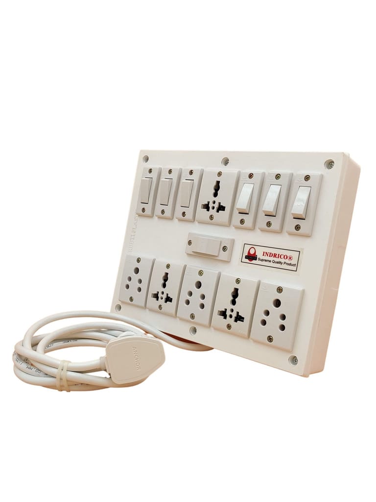 INDRICO PVC 2000W 6 Way Extension Board with Individual Switch (6+6) and International Universal Sockets (Pack of 1, White)