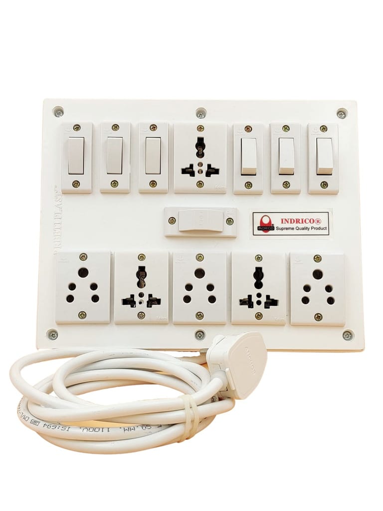 INDRICO PVC 2000W 6 Way Extension Board with Individual Switch (6+6) and International Universal Sockets (Pack of 1, White)