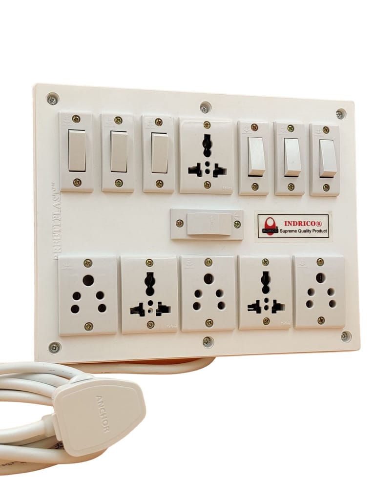 INDRICO PVC 2000W 6 Way Extension Board with Individual Switch (6+6) and International Universal Sockets (Pack of 1, White)