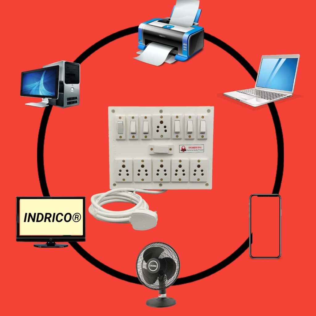 INDRICO? Extension Box 6 Sockets and 6 Switches, Fuse with Heavy Duty Cable White