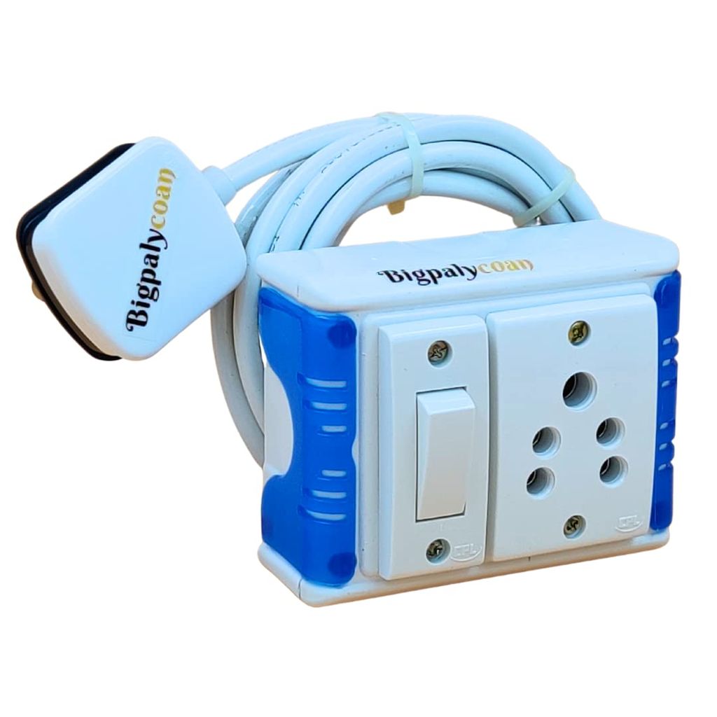 Bigpalycoan 1 Way Extension Multi Outlet Electrical Switch Board with Individual Switch Heavy Duty Long Cord (Max. Rating 1200W- 230V) PVC Blue/Green-White