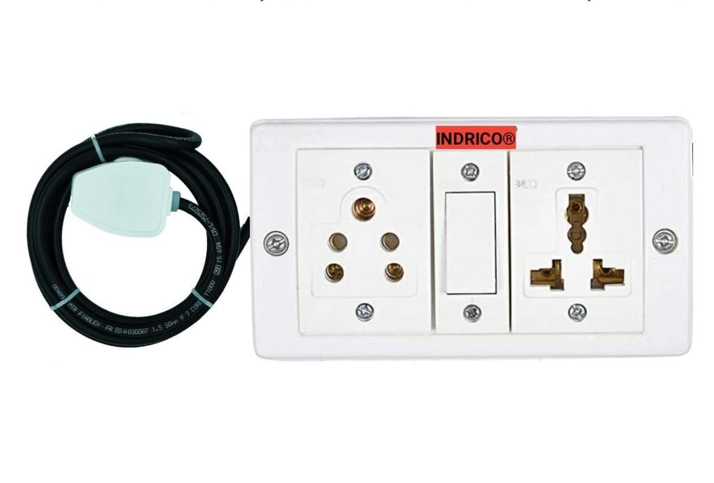 INDRICO? Extension Board with Long Wire 2 Universal & Normal Socket 1 Switch 6 Amp (White)