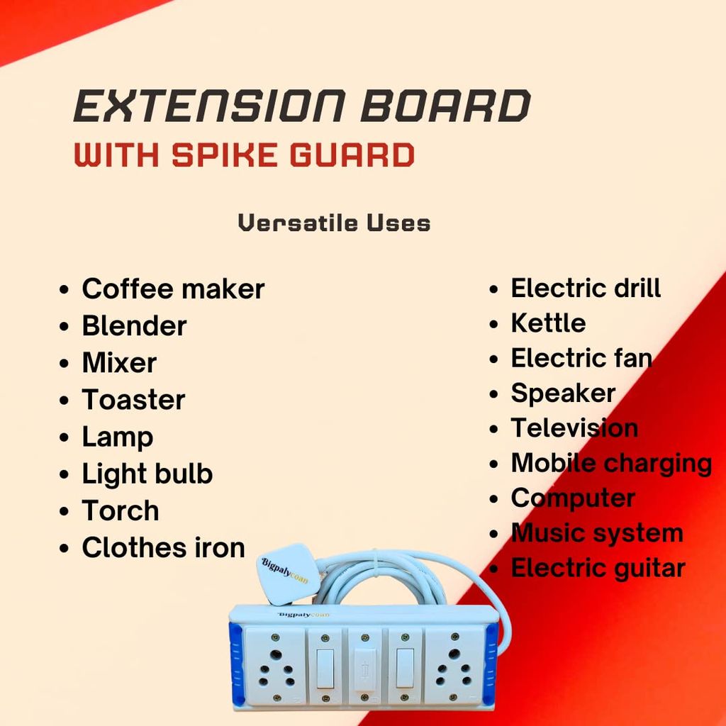 Bigpalycoan 2 Way Electric Multi Outlets Power Strip Spike Guard with Individual Switches Heavy Duty 2 metre Cord (Max. Rating 1200W- 230V) PVC Blue/Green-White