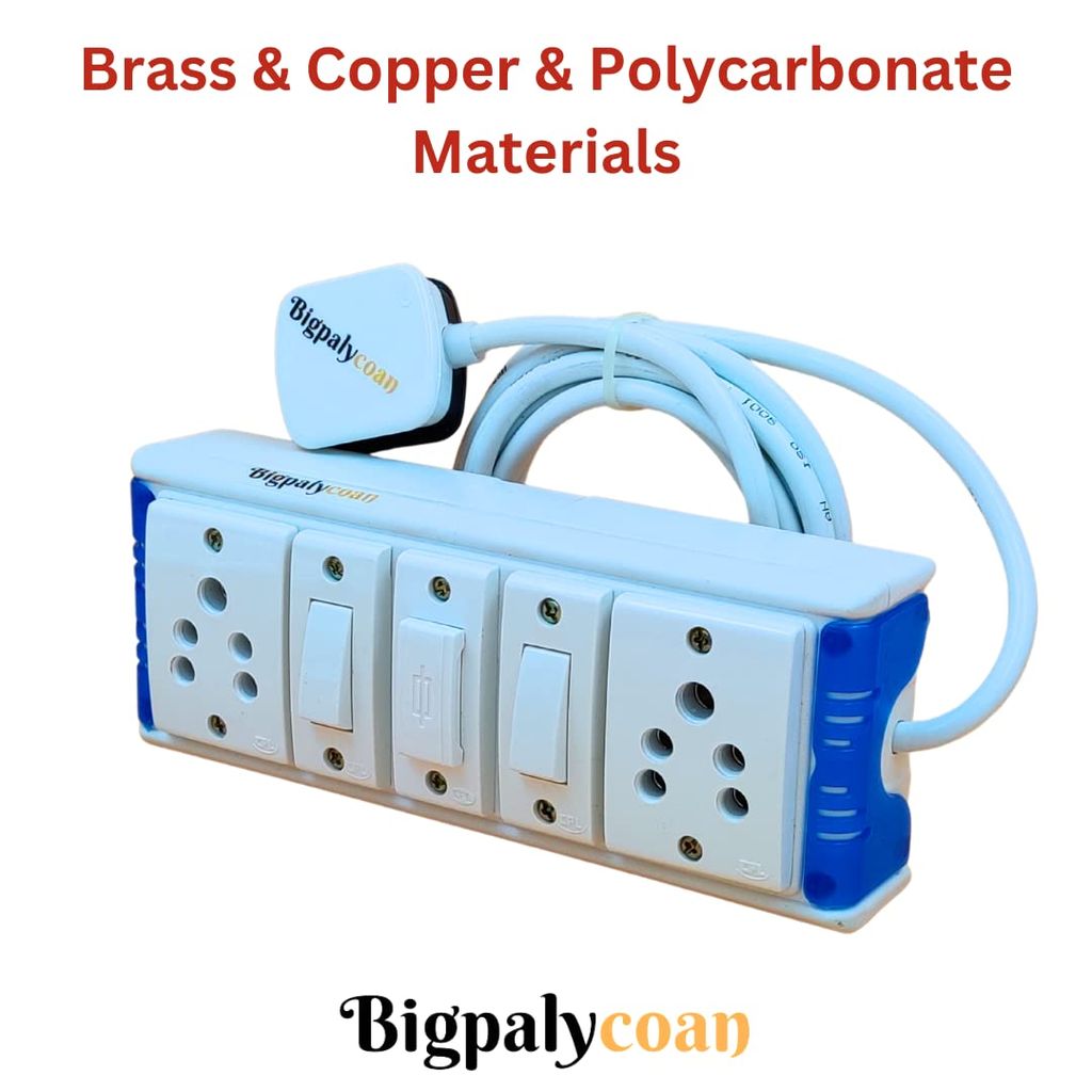 Bigpalycoan 2 Way Electric Multi Outlets Power Strip Spike Guard with Individual Switches Heavy Duty 2 metre Cord (Max. Rating 1200W- 230V) PVC Blue/Green-White