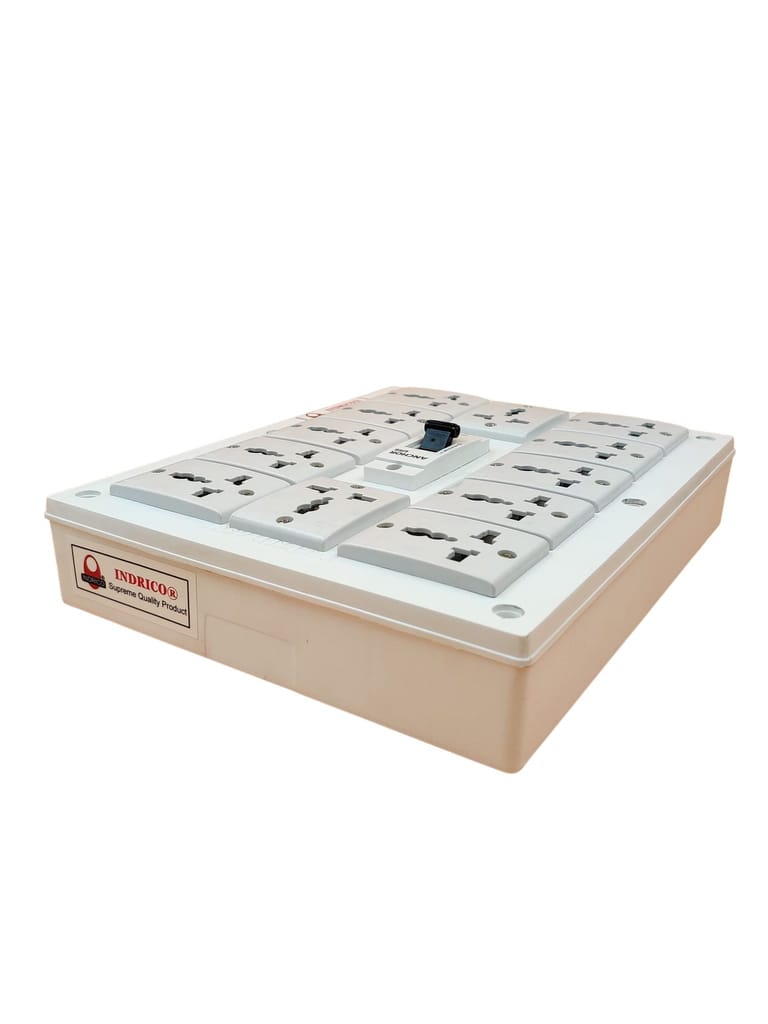 INDRICO PVC 2000W 12 Way Extension Board with Universal Sockets MCB and Long Wire (Pack of 1, White)