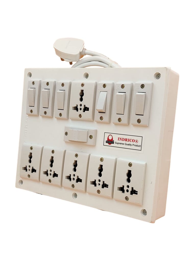 INDRICO PVC 2000W 6 Way Extension Board with Individual Switch (Pack of 1, White)