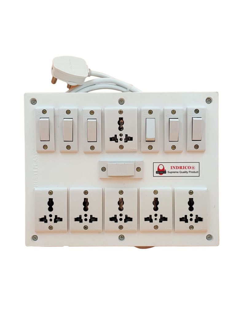 INDRICO PVC 2000W 6 Way Extension Board with Individual Switch (Pack of 1, White)