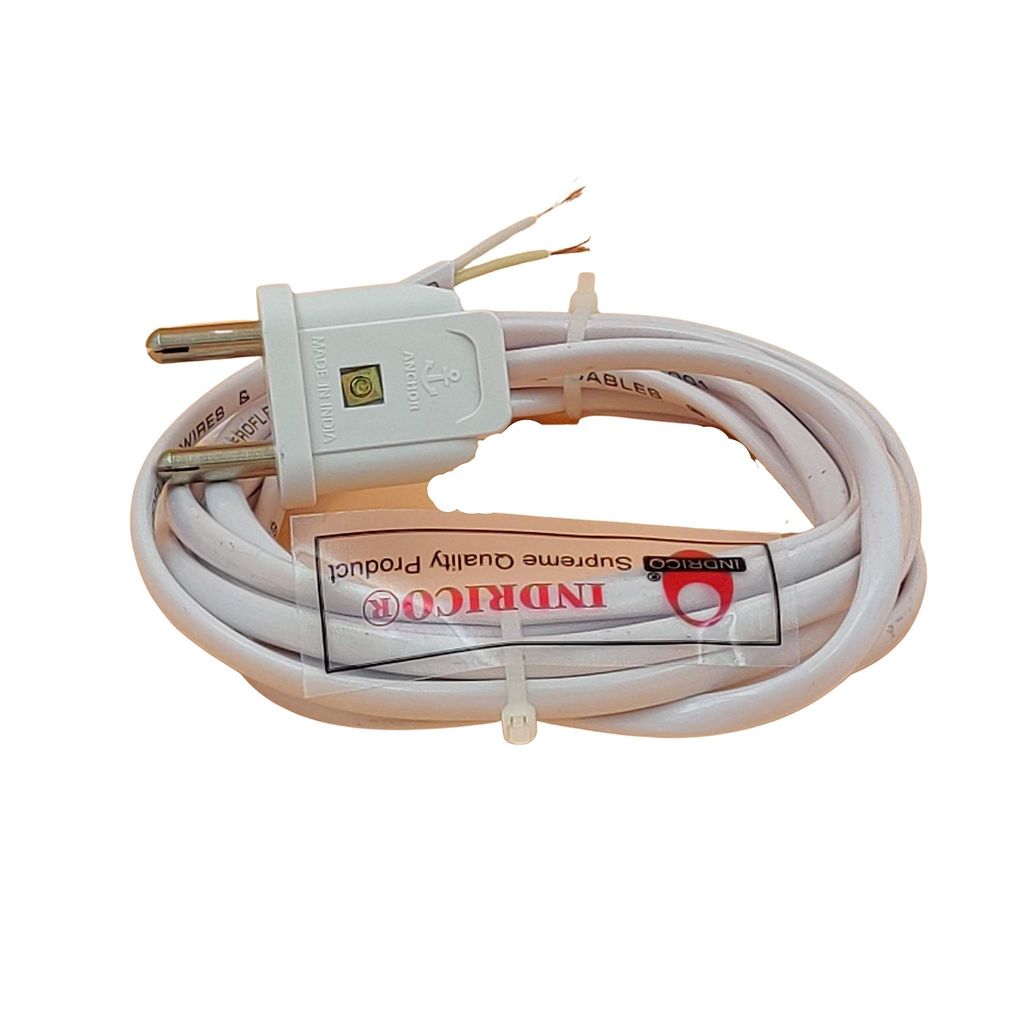 INDRICO 2 Pins Electrical Extension Wire Power AC Cord for Small Electric Appliances PVC White or Black Pack of 1