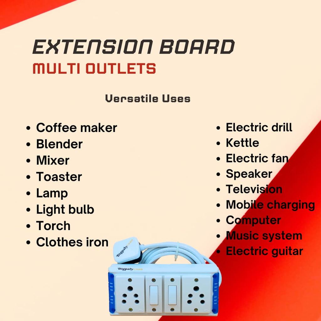 Bigpalycoan 2 Way Extension Multi Outlet Electrical Switch Board with Individual Switch Heavy Duty Long Cord (Max. Rating 1200W- 230V) PVC Blue/Green-White