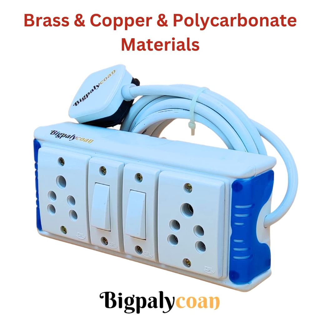 Bigpalycoan 2 Way Extension Multi Outlet Electrical Switch Board with Individual Switch Heavy Duty Long Cord (Max. Rating 1200W- 230V) PVC Blue/Green-White