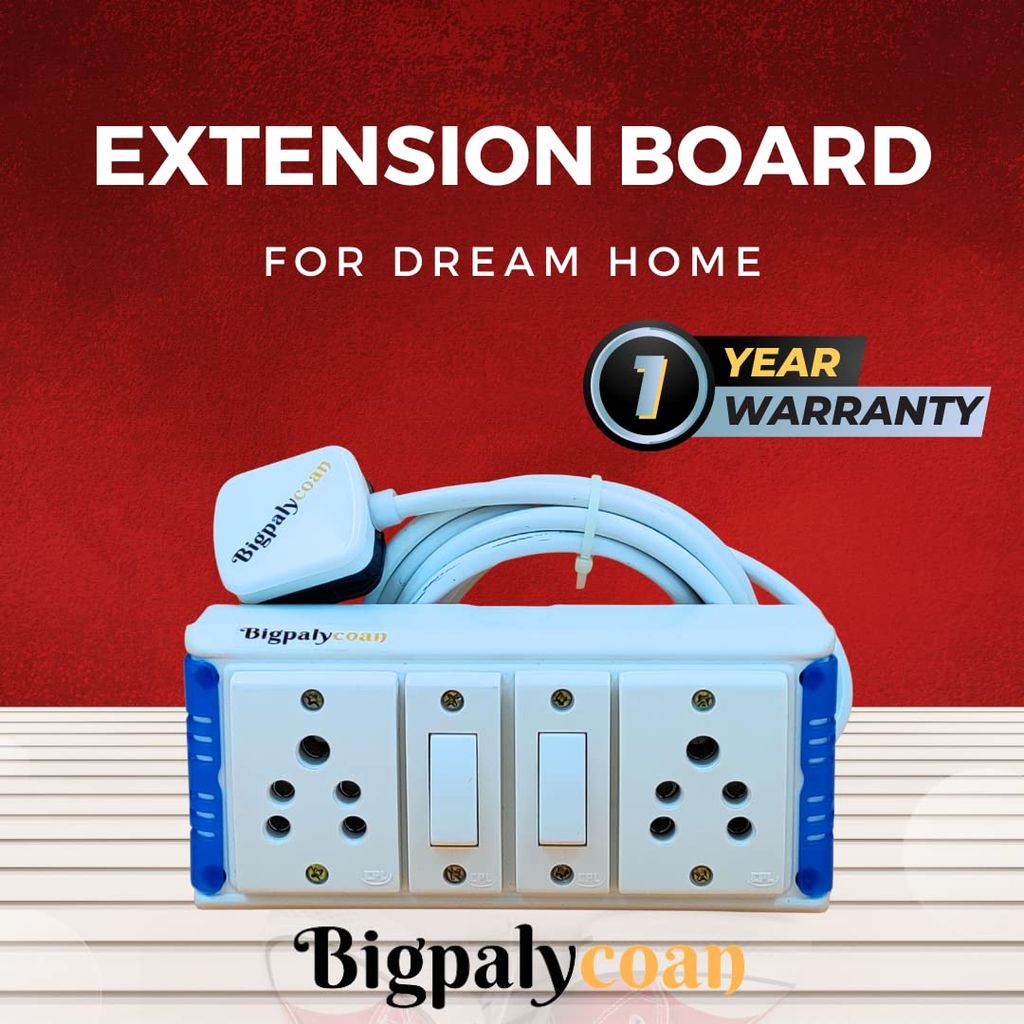 Bigpalycoan 2 Way Extension Multi Outlet Electrical Switch Board with Individual Switch Heavy Duty Long Cord (Max. Rating 1200W- 230V) PVC Blue/Green-White