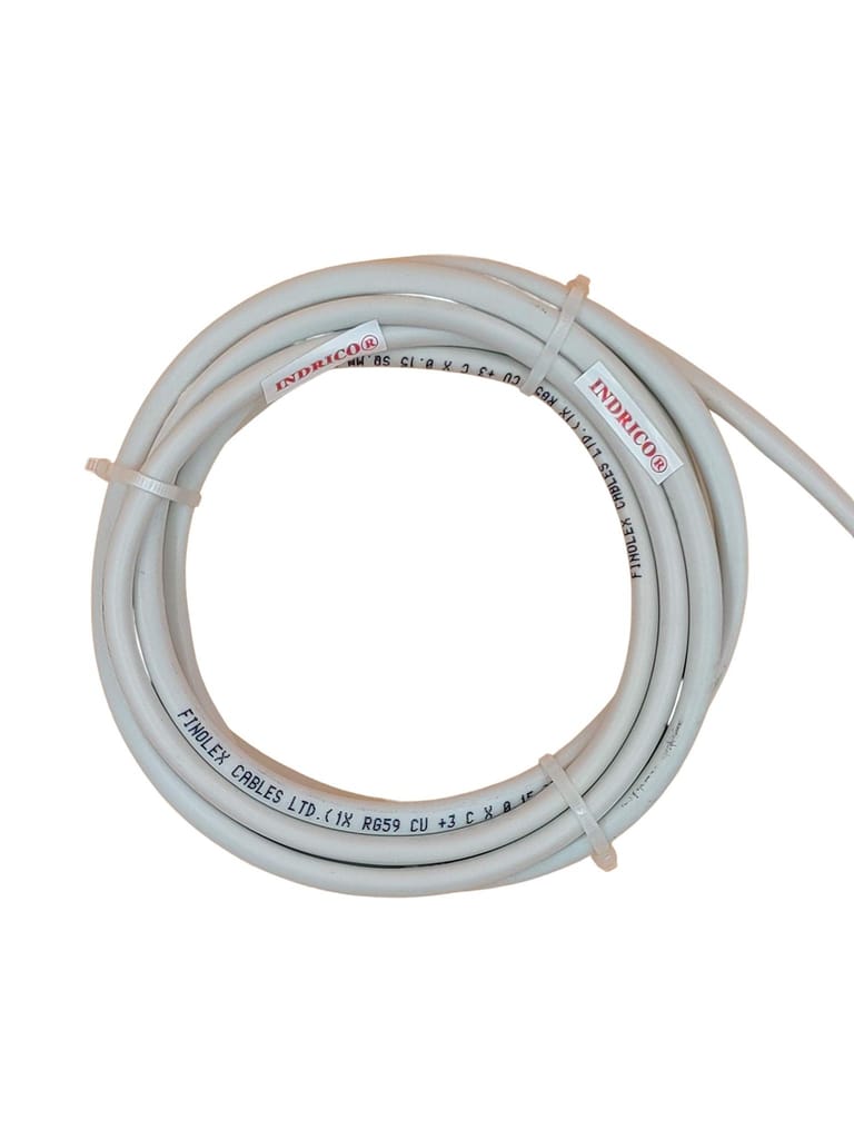 INDRICO 3+1 RG 59 Jelly Folded Pure Copper CCTV Cable Wire for Security Cameras White PVC Pack of 1